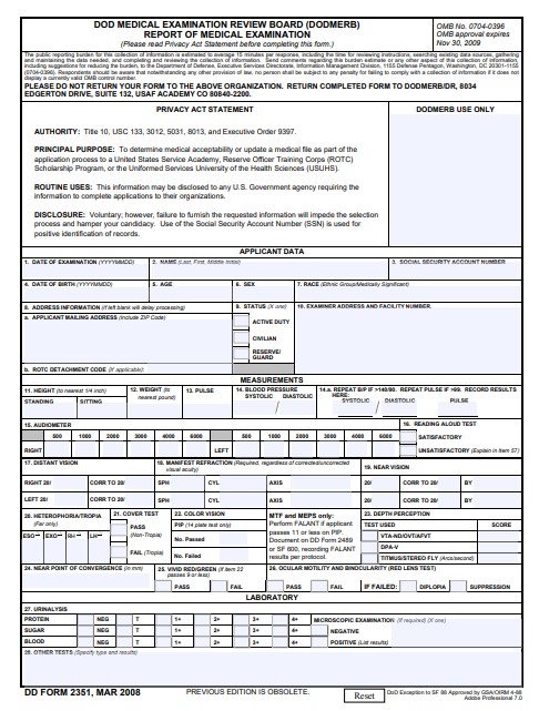 DD Form 2351 form preview