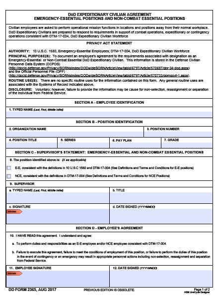 DD Form 2365-1 form preview