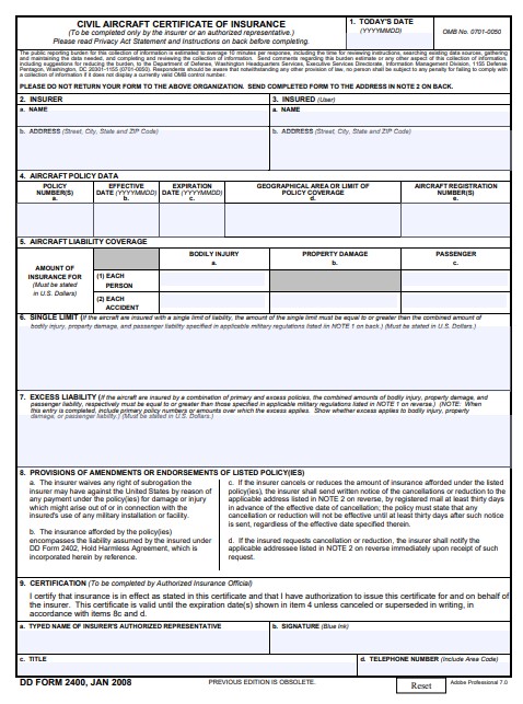DD Form 2400 form preview