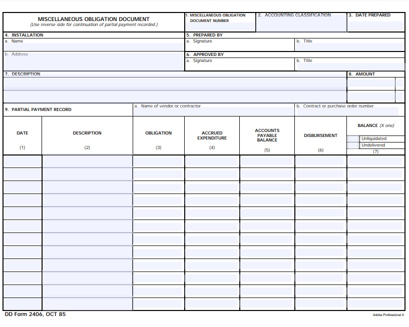 DD Form 2406 form preview