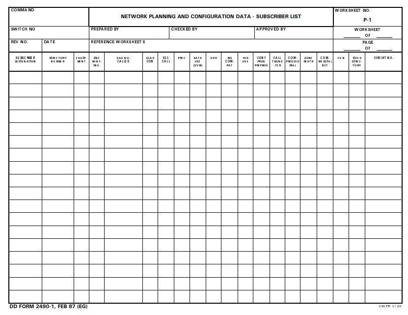 DD Form 2490-1 form preview