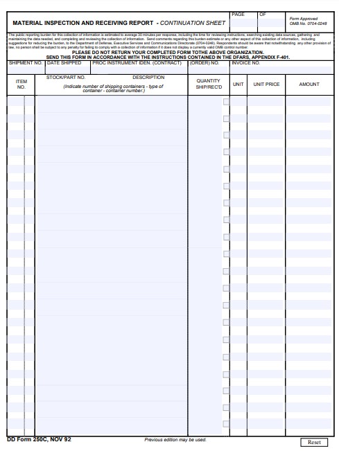 DD Form 250C form preview