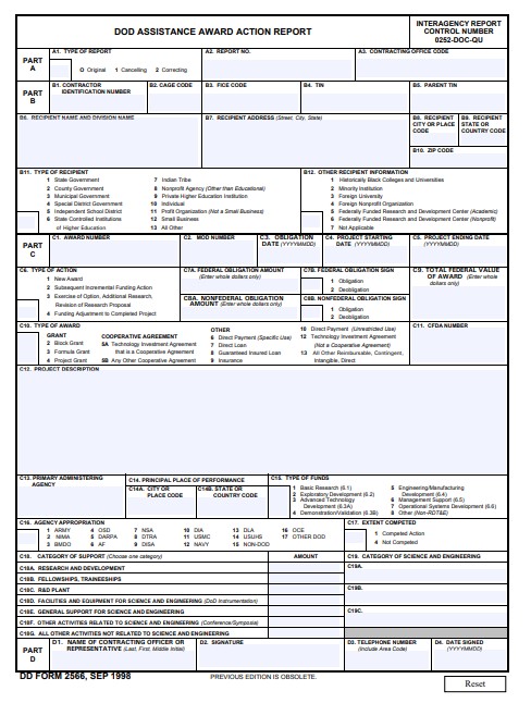 DD Form 2566 form preview