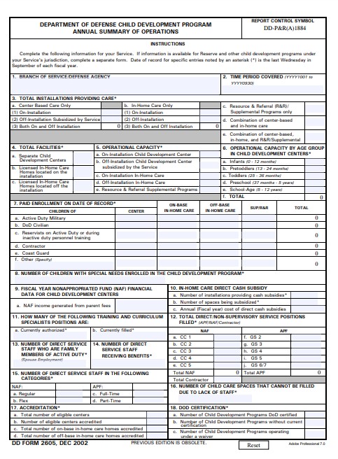 DD Form 2605 form preview
