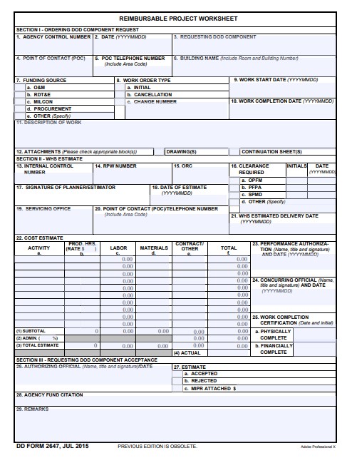 DD Form 2647 form preview