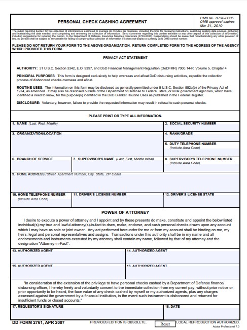 DD Form 2761 form preview