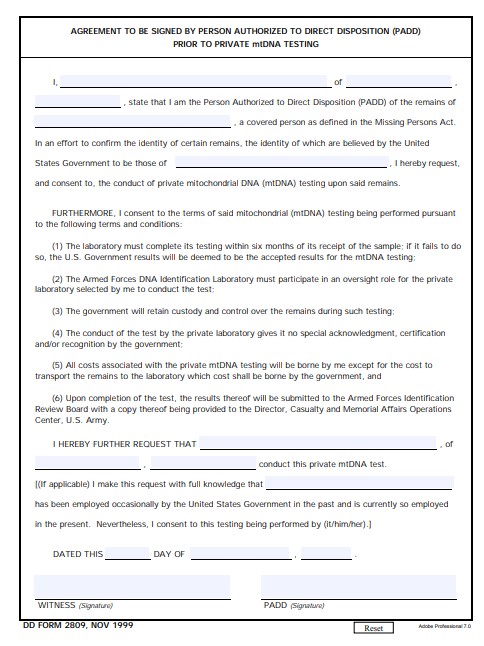 DD Form 2809 form preview