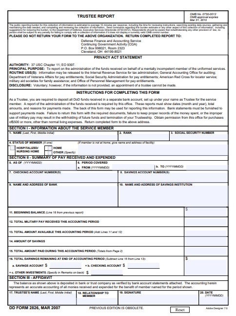 DD Form 2826 form preview