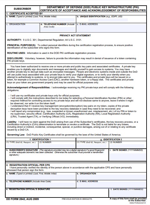 DD Form 2842 form preview