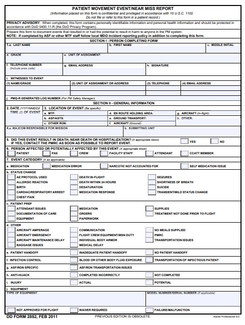 DD Form 2852 form preview
