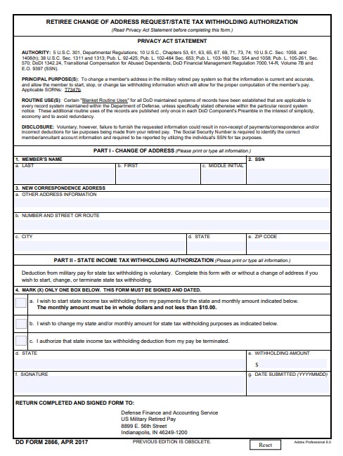 DD Form 2866 form preview