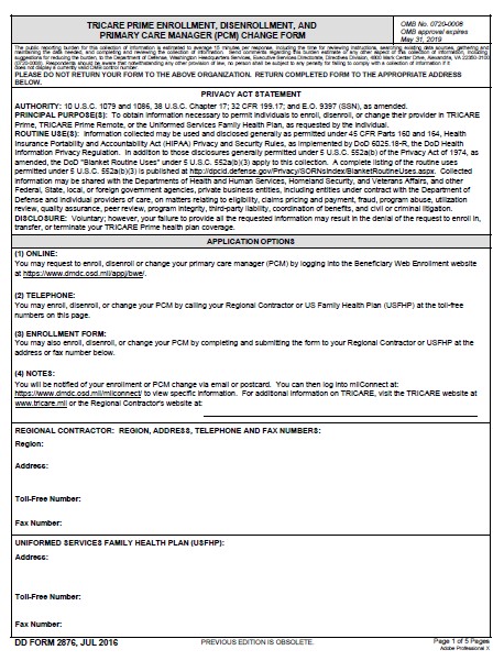 DD Form 2876 form preview