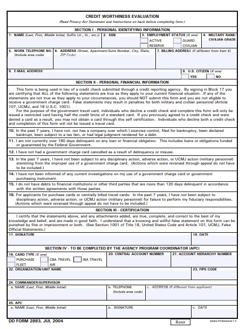 DD Form 2883 form preview