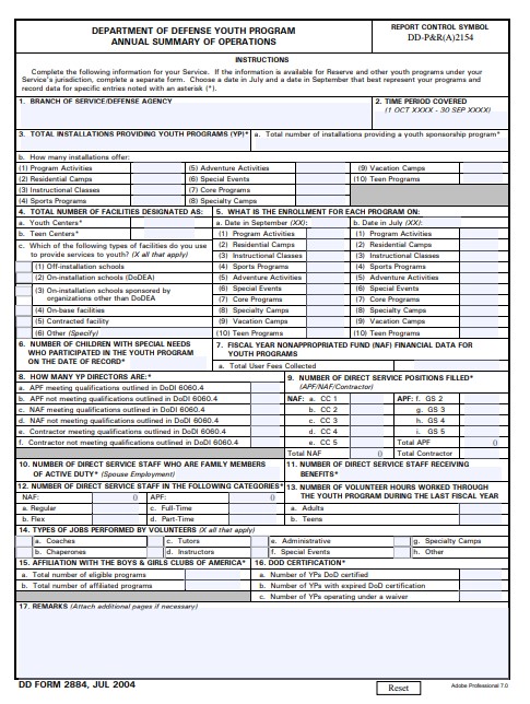 DD Form 2884 form preview