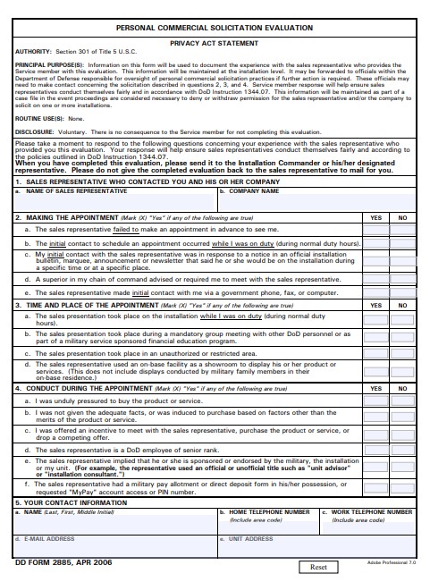 DD Form 2885 form preview