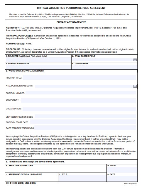 DD Form 2888 form preview