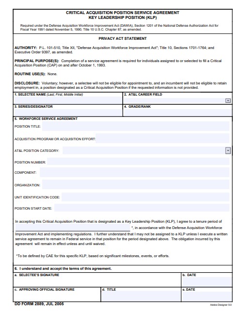 DD Form 2889 form preview