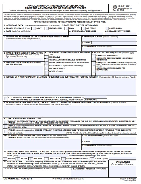 DD Form 293 form preview