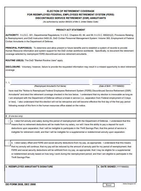 DD Form 2938 form preview