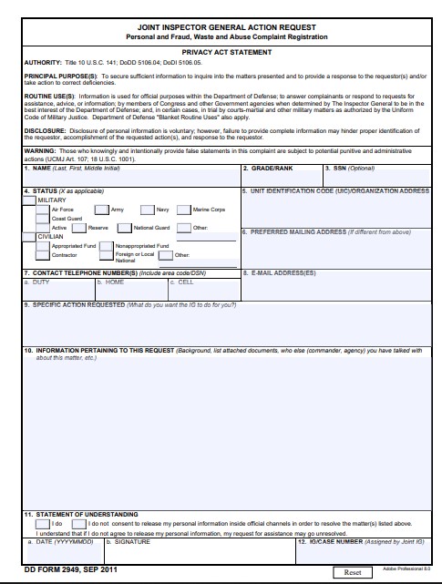 DD Form 2949 form preview