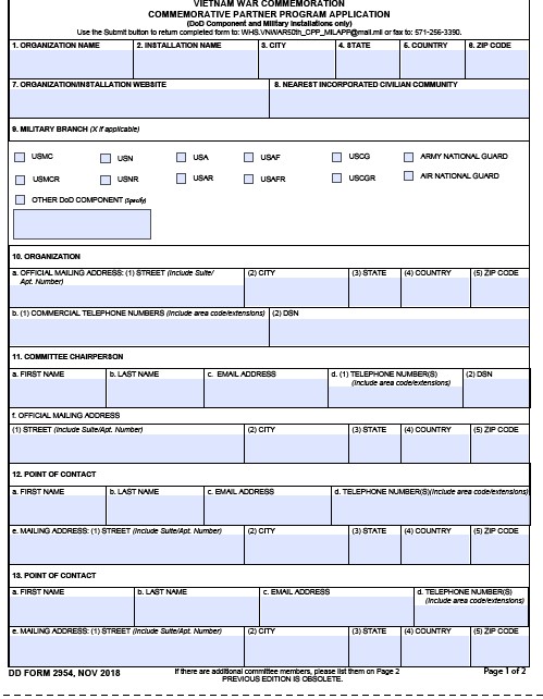 DD Form 2954 form preview