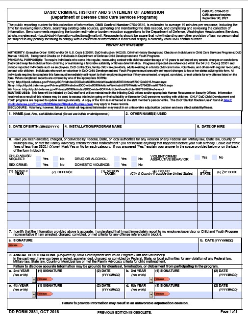 DD Form 2981 form preview