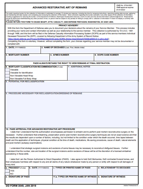 DD Form 3049 form preview