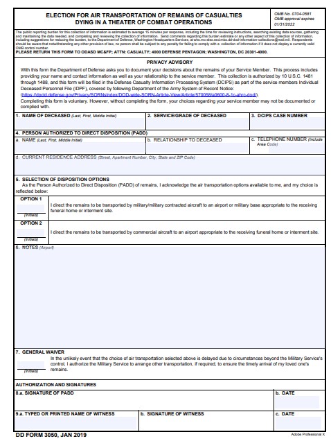 DD Form 3050 form preview