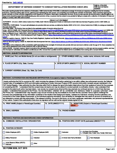 DD Form 3058 form preview
