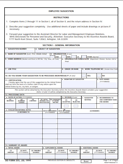DD Form 355 form preview