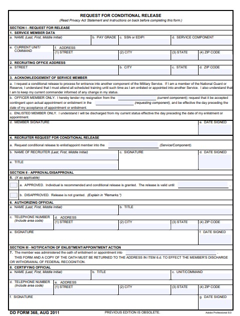 DD Form 368 form preview