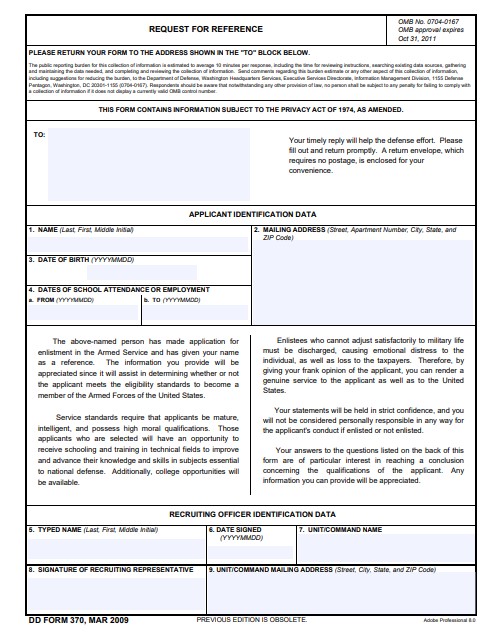 DD Form 370 form preview
