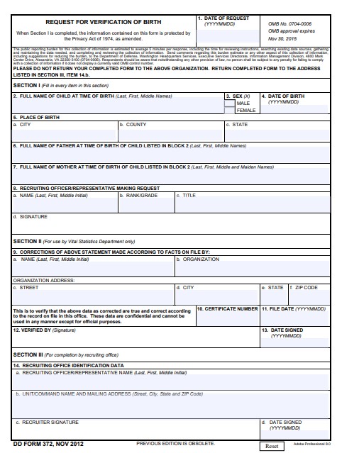 DD Form 372 form preview
