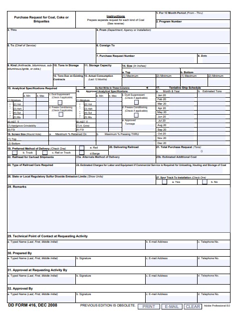DD Form 416 form preview
