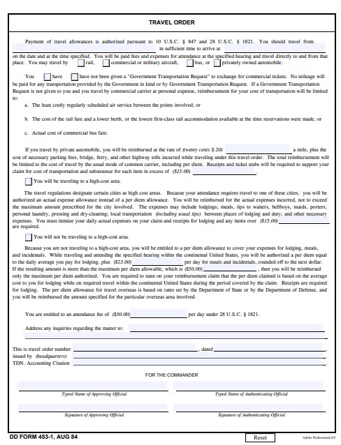 DD Form 453-1 form preview