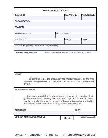 DD Form 460 form preview
