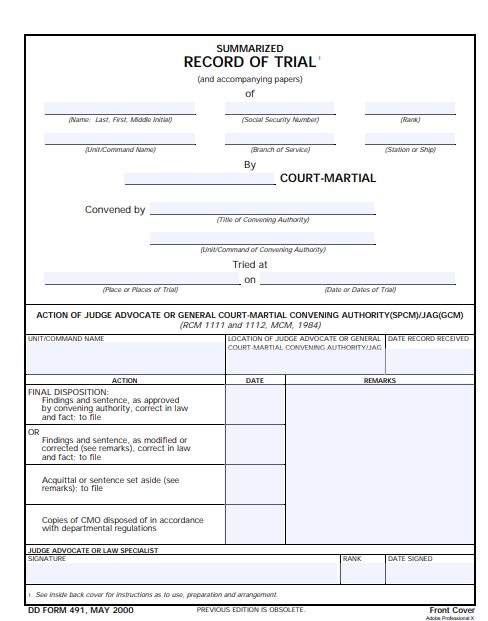 DD Form 491 form preview