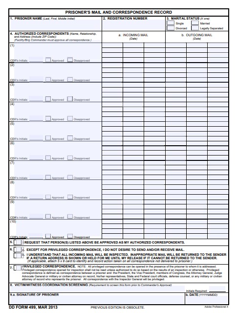 DD Form 499 form preview