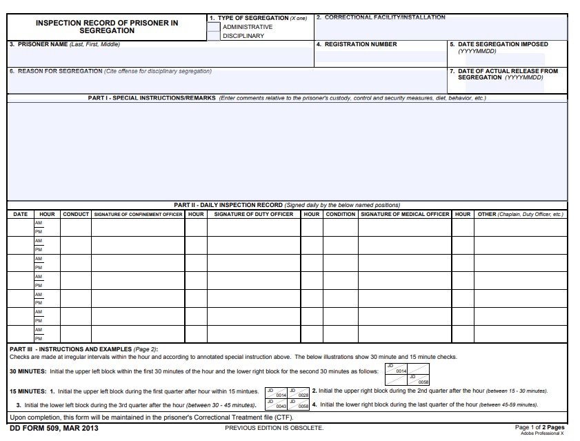 DD Form 509 form preview