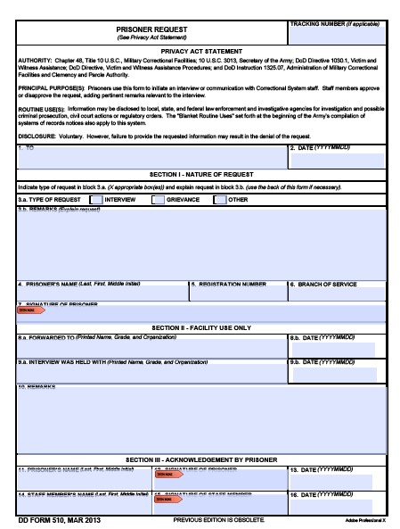 DD Form 510 form preview