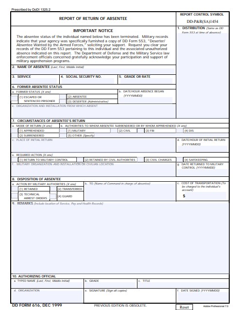 DD Form 616 form preview