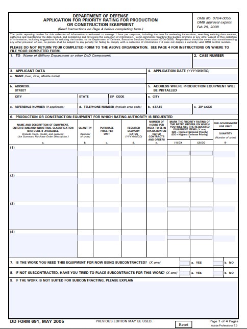 DD Form 691 form preview