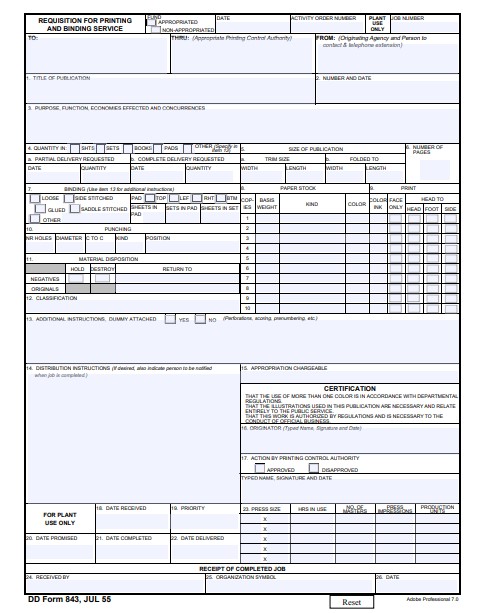 DD Form 843 form preview