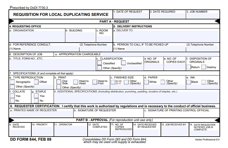 DD Form 844 form preview