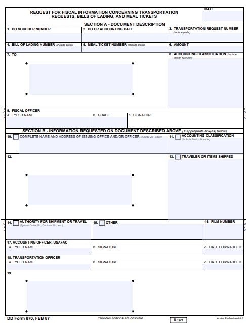 DD Form 870 form preview