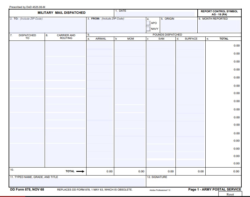 DD Form 878 form preview