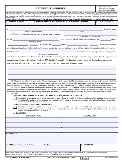 DD Form 879 form preview
